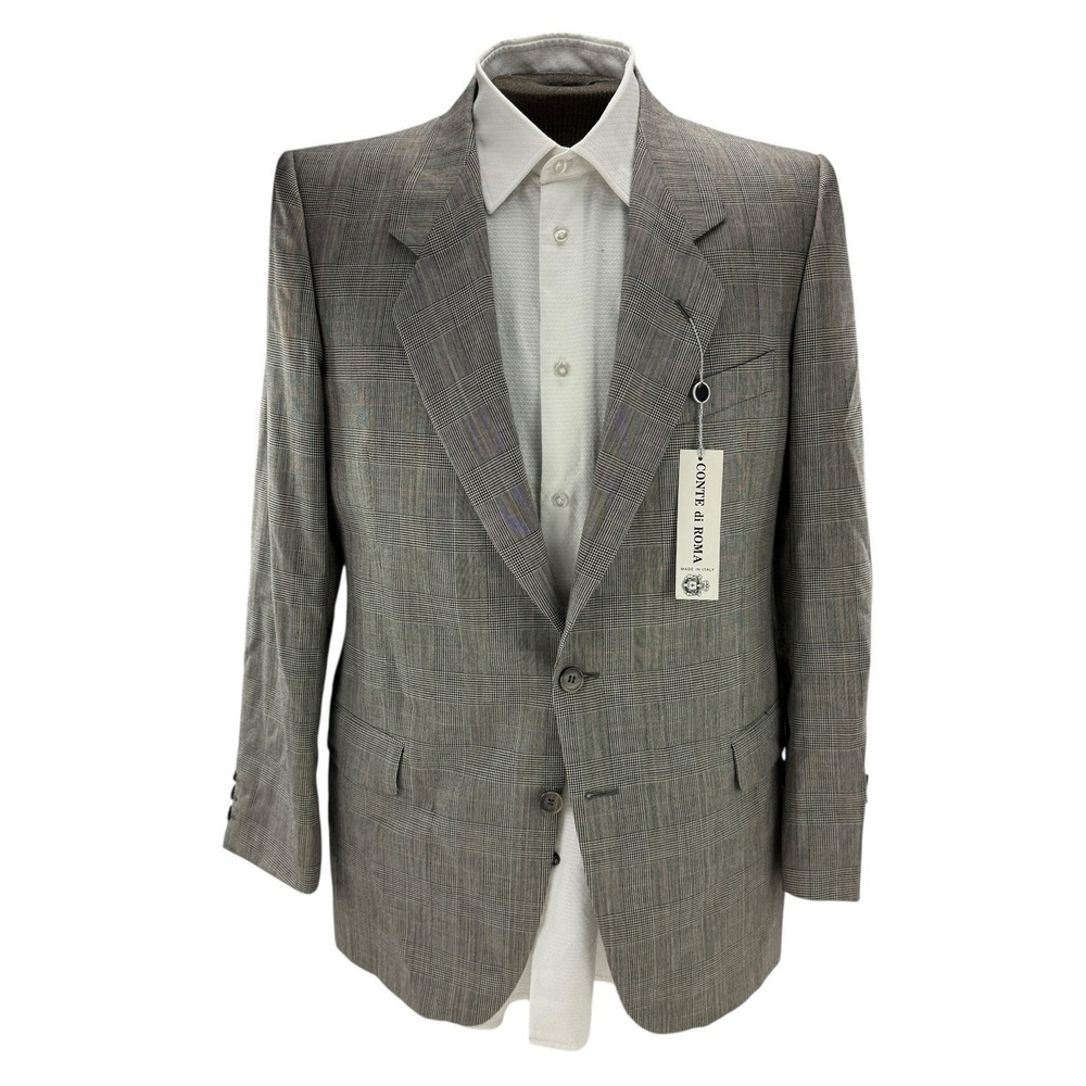 Conte di Roma 40R‎ Wool Blazer NWT Italy Black White Houndstooth Red Check